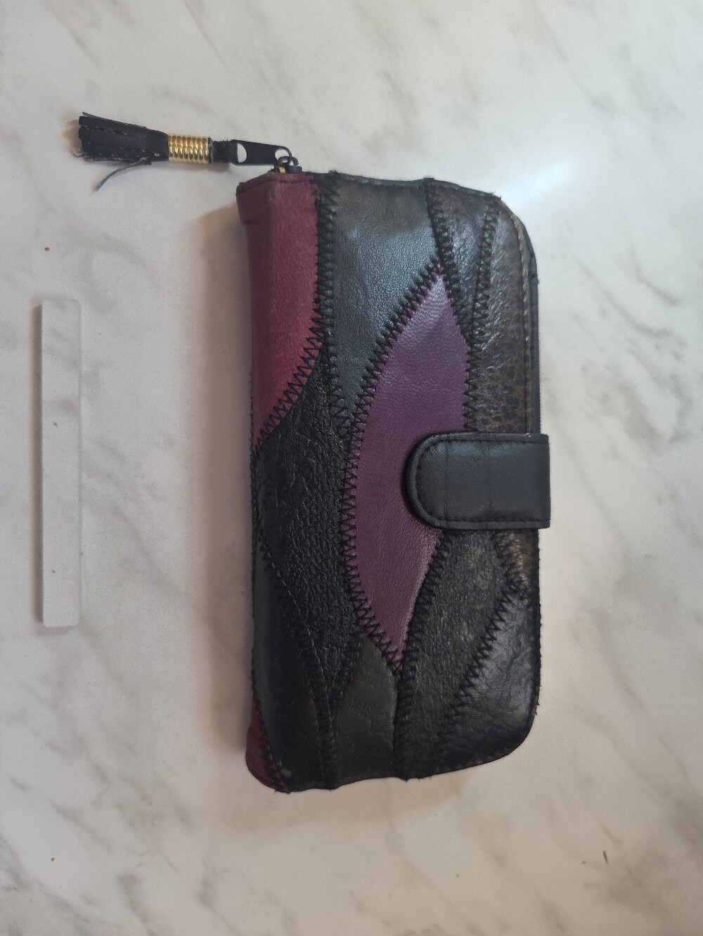 Leather Patchwork Wallet Clutch